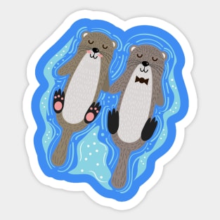 Loving Otters holding hands Sticker